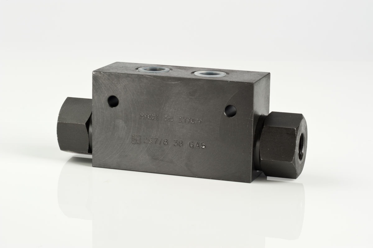 In line carbon steel double-pilot check valves