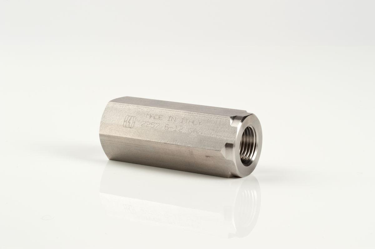 In line stainless steel piston check valves